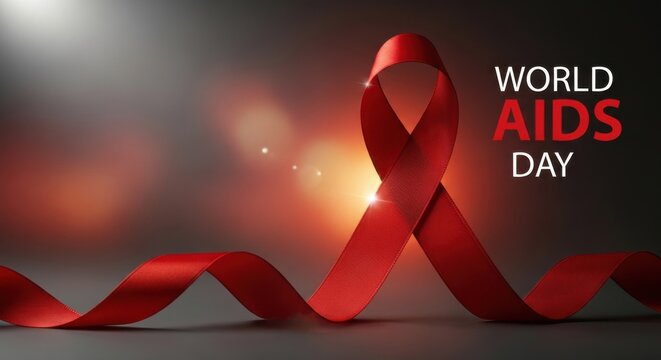 Red ribbon symbolizing World AIDS Day on December 1, representing awareness, support, and global fight against HIV and AIDS. Concept of hope, health, and solidarity