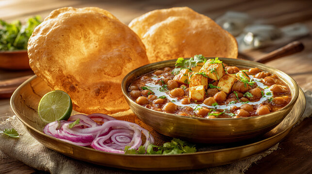 choley poori in plate, indian breakfast 