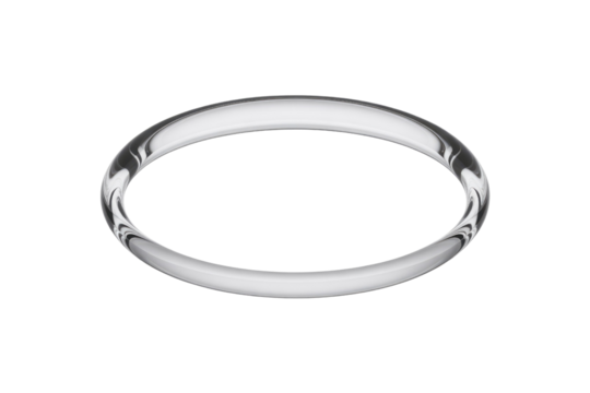 A glossy, clear circular object, possibly a glass or acrylic ring, showcasing light reflections and transparency on a dark transparent background. background removed