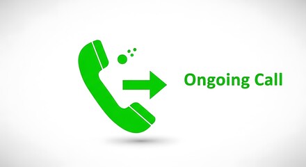 Green telephone receiver icon with an arrow and text indicating an ongoing call