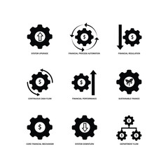 Financial System Management Vector Icons Set - Process Automation, Performance, and Regulation