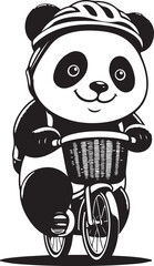 Baby giant panda riding a bicycle silhouette vector illustration