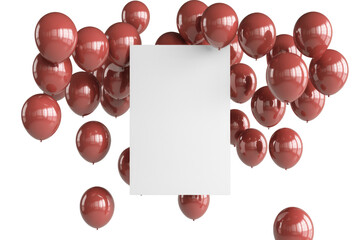 A cluster of glossy red balloons surrounds a blank white square, perfect for festive messages or announcements on a clean transparent background. background removed