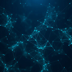 Abstract network connections with glowing nodes a modern technology background for presentations and data visualization isolated on blue