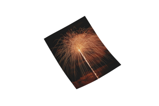 A golden fireworks burst radiates brilliantly against a dark night sky, showering countless sparkling trails for a spectacular celebration. background removed