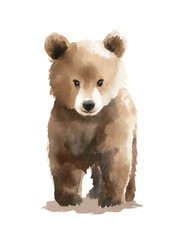 Simple Minimalistic Watercolor Painting of Cute Baby Bear in Soft Earthy Tones