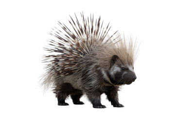 Obraz premium A porcupine, with its formidable array of sharp quills fully displayed, stands defensively on a vibrant transparent background. background removed