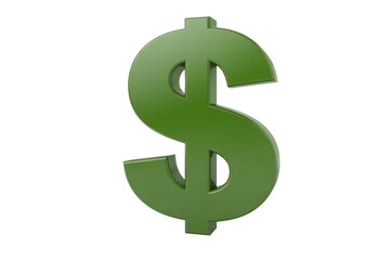 Obraz premium A vibrant 3D green dollar sign prominently displayed on a complementary transparent background, symbolizing finance, wealth, and economic prosperity. background removed