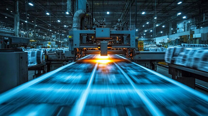 Modern printing press operates in busy industrial facility Generative AI