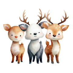 Adorable Watercolor Reindeer Illustrations Perfect for Christmas Clipart and Holiday Projects