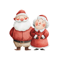 Adorable Christmas Santa and Mrs. Claus Watercolor Clipart Ideal for Holiday Themed Projects and Festive Decorations