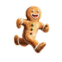 Playful Gingerbread Man Running in a Whimsical Watercolor Style for Enchanting Fairy Tale Illustrations