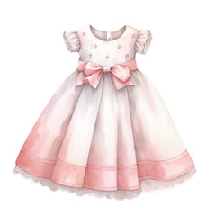 Cute Illustration of a Heirloom Baby Girl Dress with Elegant Bow and Delicate Floral Details for Special Occasions