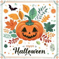 Vintage Halloween Postcard
Retro postcard with pumpkins and dark green tones