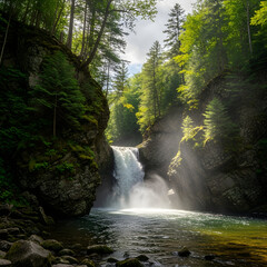 Obraz premium Lush Forest Waterfall Scene