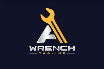 letter A wrench mechanic logo