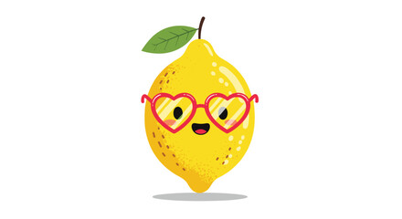 Cute lemon wearing heart shaped glasses, happy and smiling.