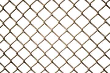 A seamless chain-link fence pattern, featuring weathered brown-grey metal wires creating a diamond grid, set against a dark transparent background. background removed