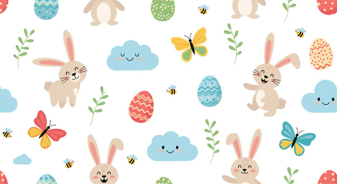 Easter Bunny and Eggs Pattern Design for Holiday.