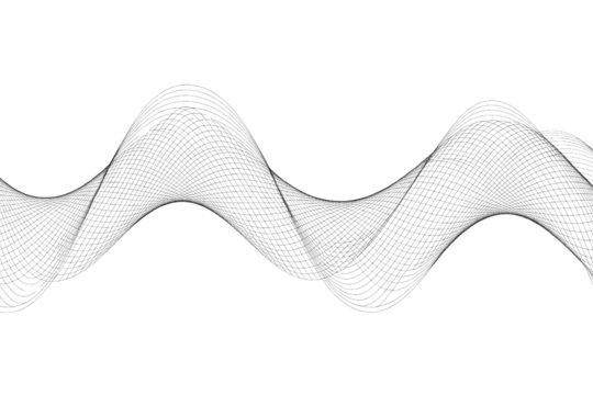 Abstract white mesh wave pattern on a deep transparent background, featuring dynamic, interconnected lines forming a flowing, complex geometric design. background removed