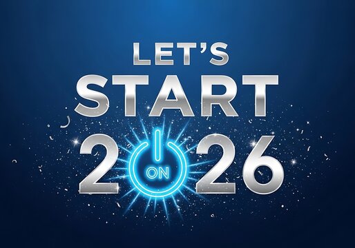 Let s start 2026 with a glowing neon power button symbol and sparkles