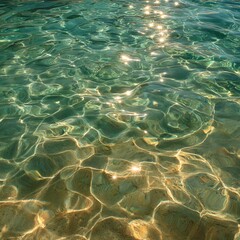 Fototapeta premium Experience the serene beauty of crystal-clear water rippling gently under soft sunlight, creating a tranquil and refreshing atmosphere.