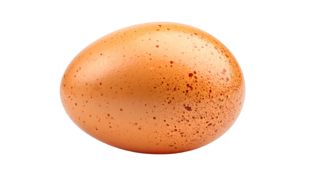 A close-up of a speckled brown egg on a transparent background