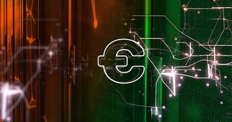 Floating white plug symbol in abstract network environment with luminescent lines and glowing nodes