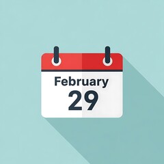 Flat design calendar icon showing february twenty ninth with a long shadow