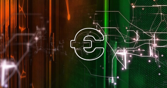 Floating white plug symbol in abstract network environment with luminescent lines and glowing nodes