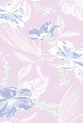 summer tropical garden floral leaves illustration background seamless pattern repeat print textile fabric vector artwork