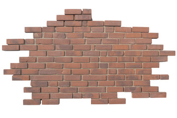 Obraz premium Irregularly shaped section of a rustic red brick wall with varied tones, perfect for design elements on a transparent background. background removed