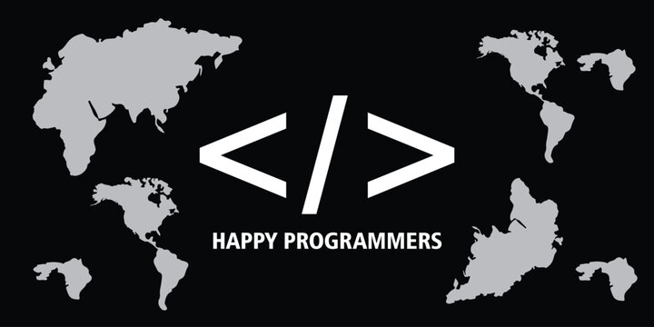 Happy Programmer Working with HTML Binary Code and Data Programming &ndash; Futuristic Web and Java Coding Concept