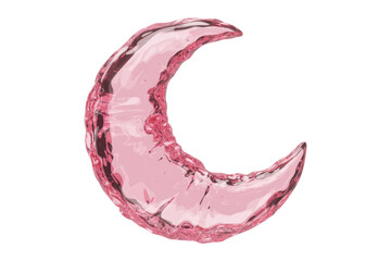 A vibrant pink liquid forms a dynamic crescent shape, reflecting light and creating a refreshing, fluid art piece against a solid green backdrop. background removed