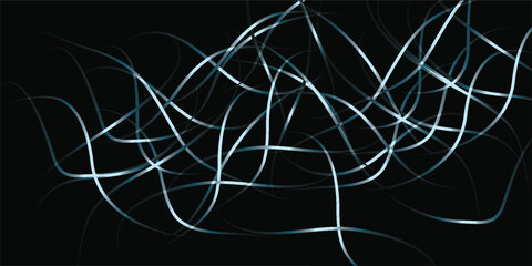 Abstract Wavy Lines in Silver on Black Background Intertwined and Dynamic.