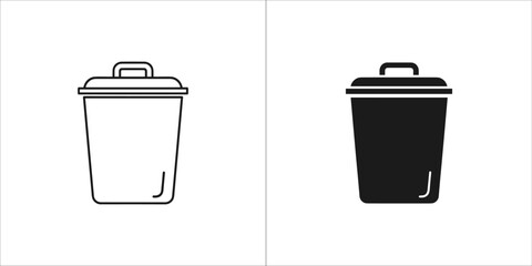 Vector art of two trash can icons, one outlined, one filled