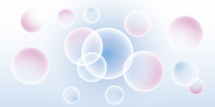 Floating iridescent pastel pink and blue bubbles with soft glow.