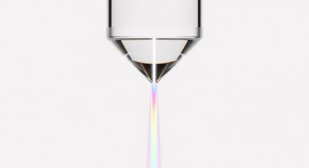 Laboratory lens with opal rainbow refraction - Light spectrum through optical glass - Physics of light illustration on white studio background
