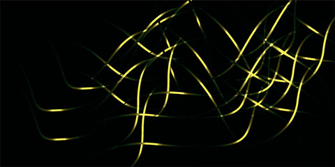 Abstract Glowing Yellow Lines Intertwined on Black Background.