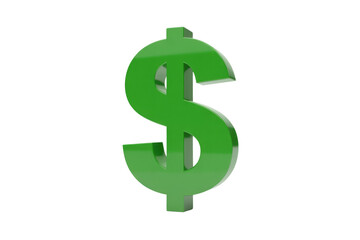 Obraz premium A shiny, vibrant 3D green dollar sign dramatically stands on a dark background, representing wealth, finance, and economic prosperity. background removed