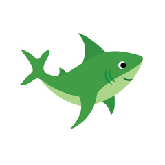 A cheerful green shark illustration with a friendly smile