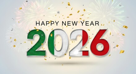Happy new year 2026 with italy flag and fireworks isolated on white background