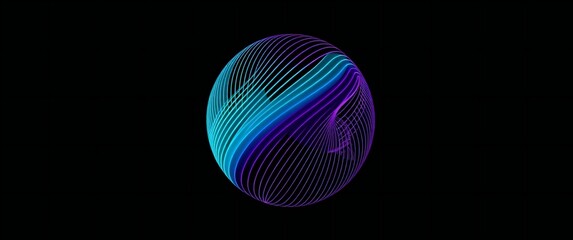 Abstract digital fingerprint with neon blue and purple lights on black background