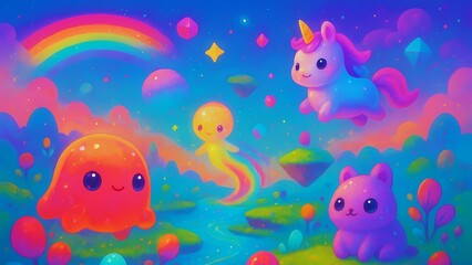 
“Whimsical World of Never-Before-Seen Creatures”An imaginative and surreal magical world filled with unique, never-before-seen creatures and colorful landscapes, perfect for children’s stories, toys,