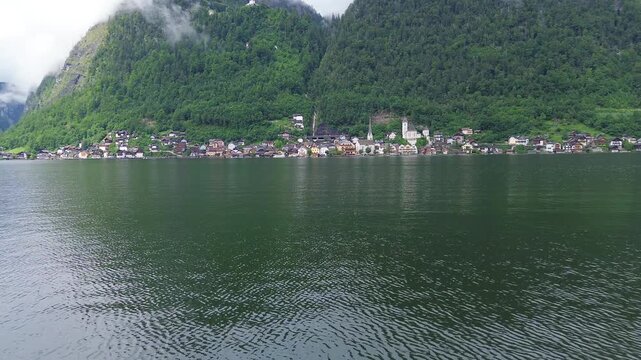 Drone view of lake Hallstatt