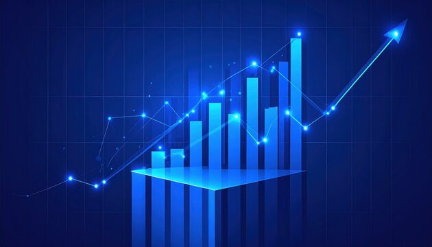 Abstract blue business graph showing growth and success on a dark background