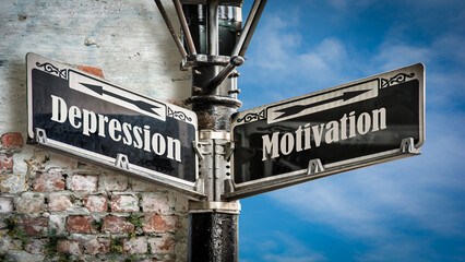 Obraz premium Signposts the direct way to Motivation versus Depression
