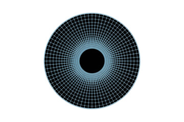 A stylized circular pattern with a black core, radiating light blue lines forming a grid of squares, on a solid transparent background. background removed