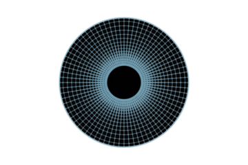 A stylized circular pattern with a black core, radiating light blue lines forming a grid of squares, on a solid transparent background. background removed