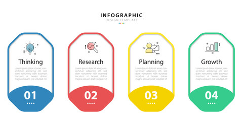 Business infographic template. 4 Step timeline journey. Process diagram, 4 options on white background, Infograph elements vector illustration.